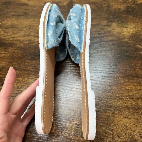 Kate Spade Indi Slide Sandal 8 Denim Bow Slip On Feminine Chic Open Toe Coquette - Picture 11 of 11